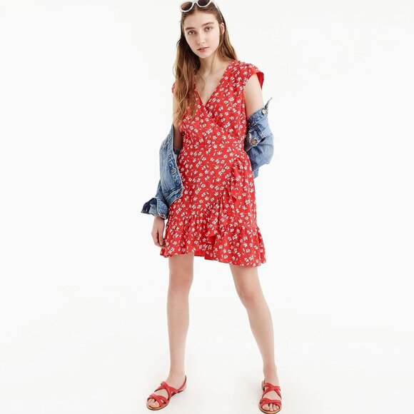 J. Crew Red Floral Mini Dress - Picture 1 of 12